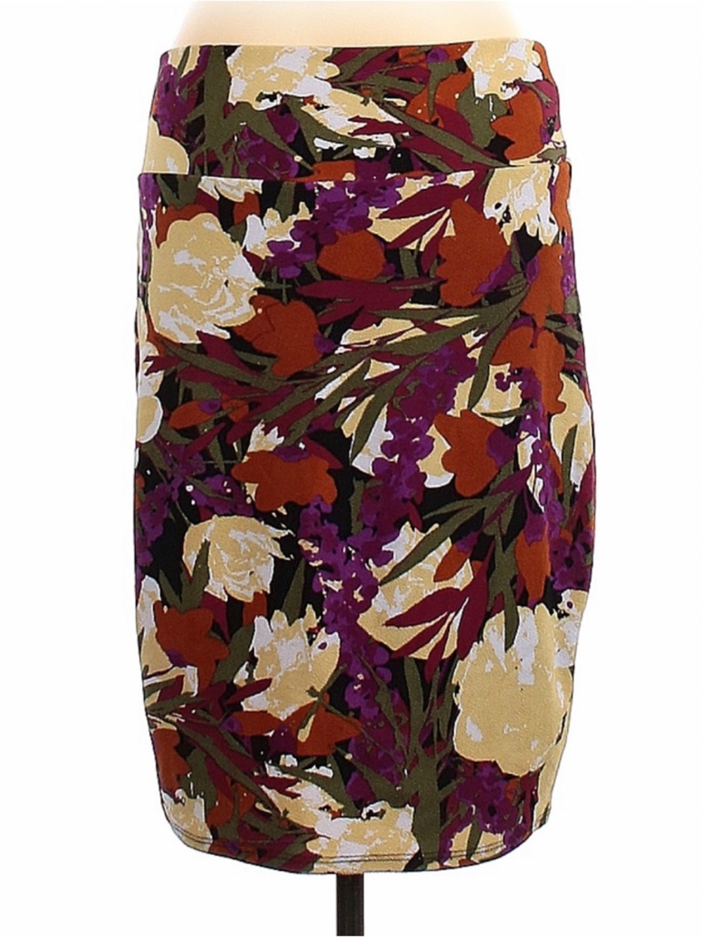 LuLaRoe Floral Pencil Skirt in Burgundy, Purple, Cream and Olive XL